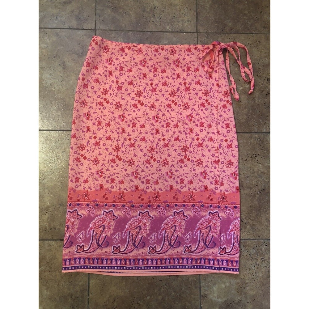 Vintage 90s Y2K Jonathan Martin Pink Floral Wrap Skirt Paisley Hawaiian Flower L